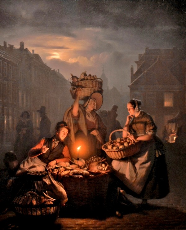 Market scene by night by Petrus van Schendel